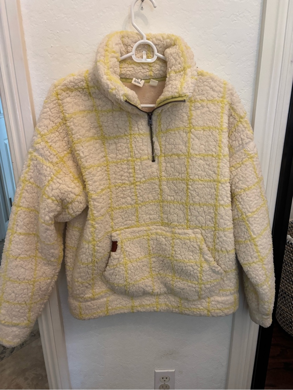 Roxy Cream Sherpa Zip Jacket with Pale Yellow Grid